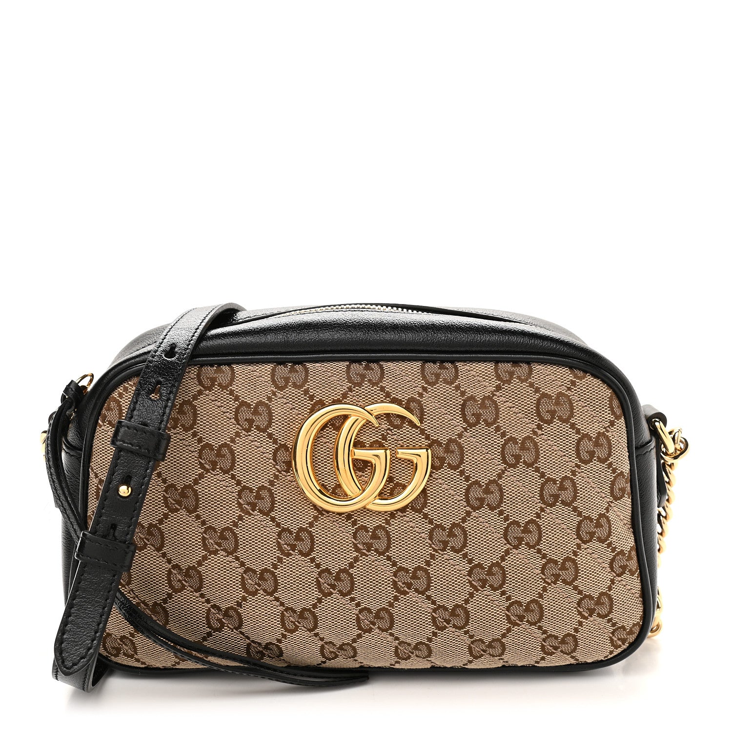 Gucci Monogram Matelasse Diagonal Small GG Marmont Chain Shoulder Bag Beige Black 1 of 10