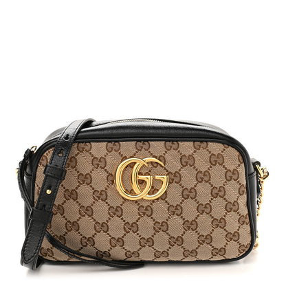 Gucci Monogram Matelasse Diagonal Small GG Marmont Chain Shoulder Bag Beige Black 1 of 10