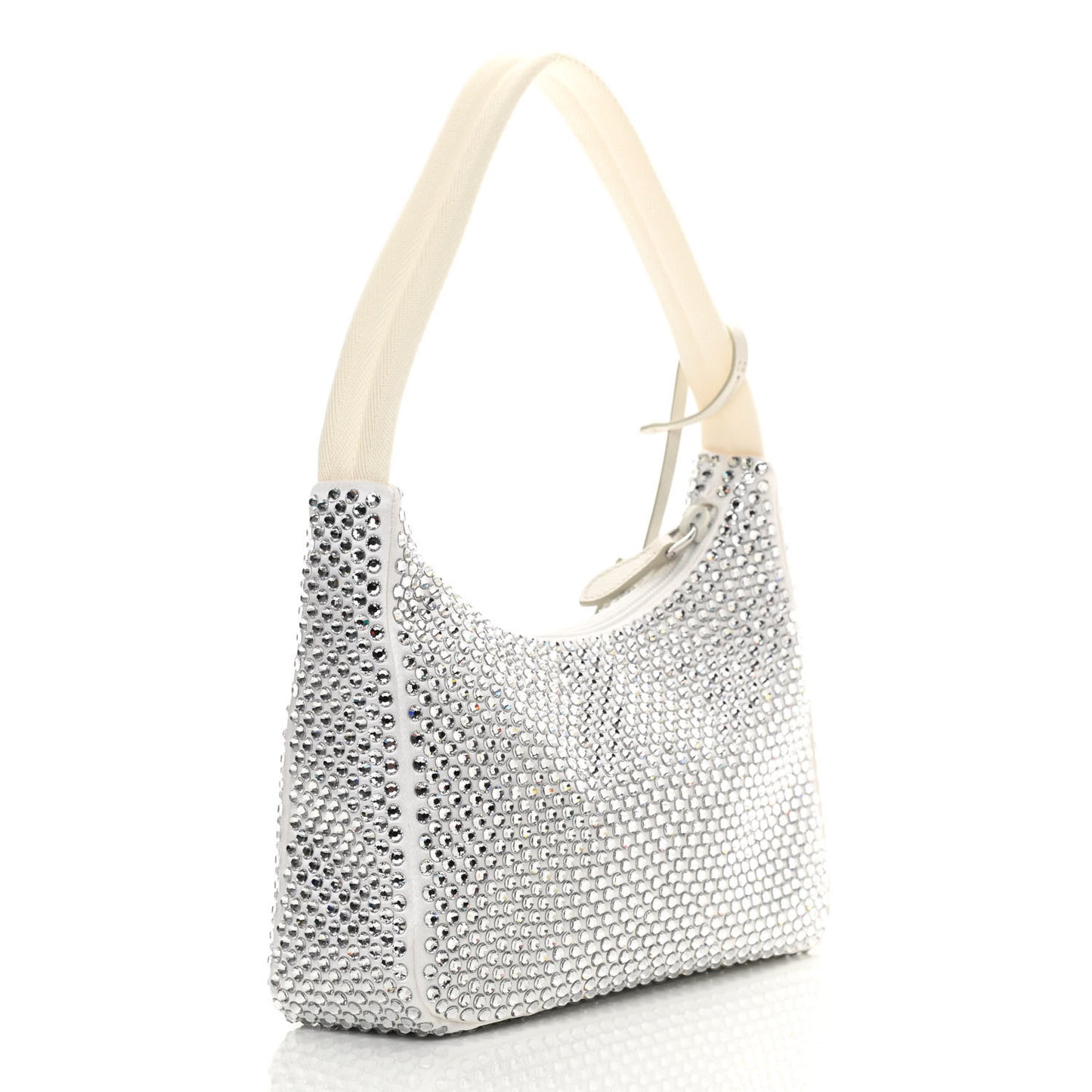 Satin Crystal Mini Re-Edition 2000 Bag White