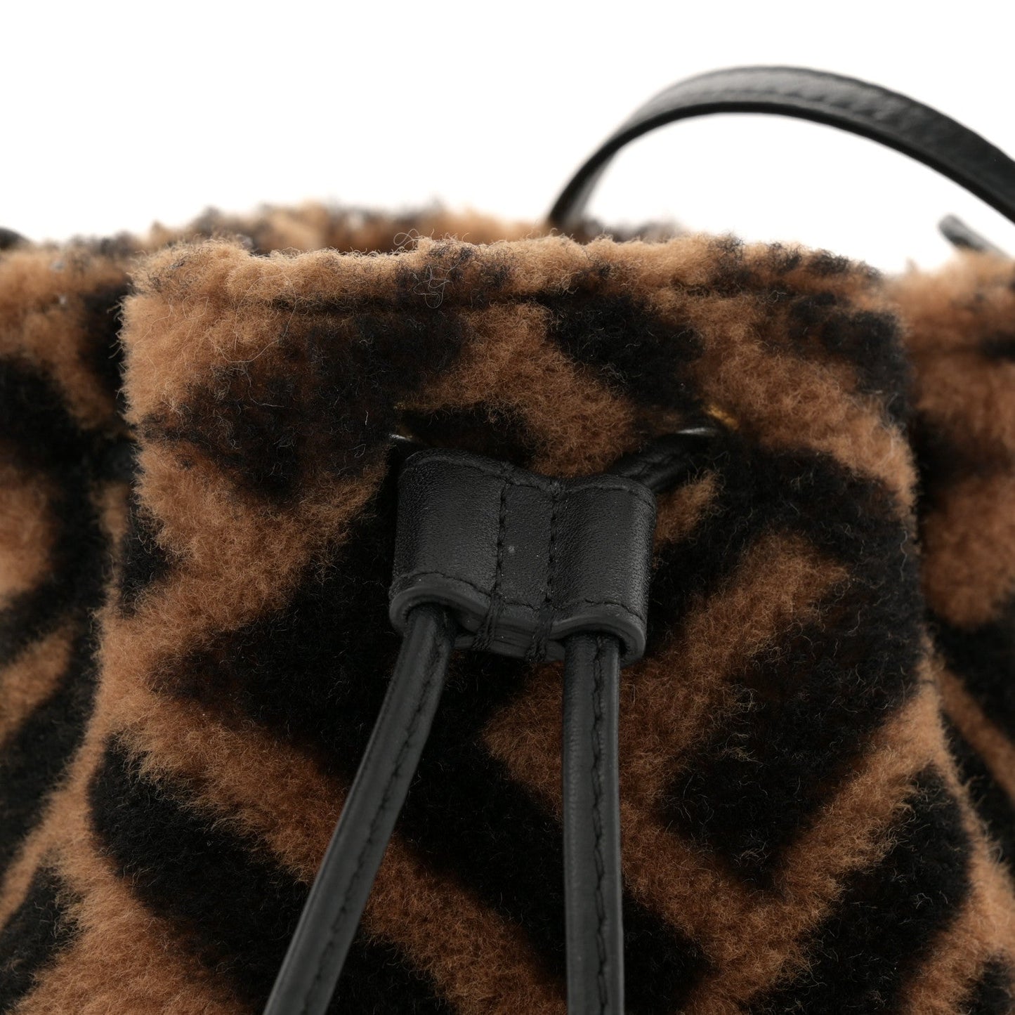 Shearling Vitello Dolce F is Fendi Macro FF 1974 Mini Mon Tresor Bucket Bag Tobacco Black