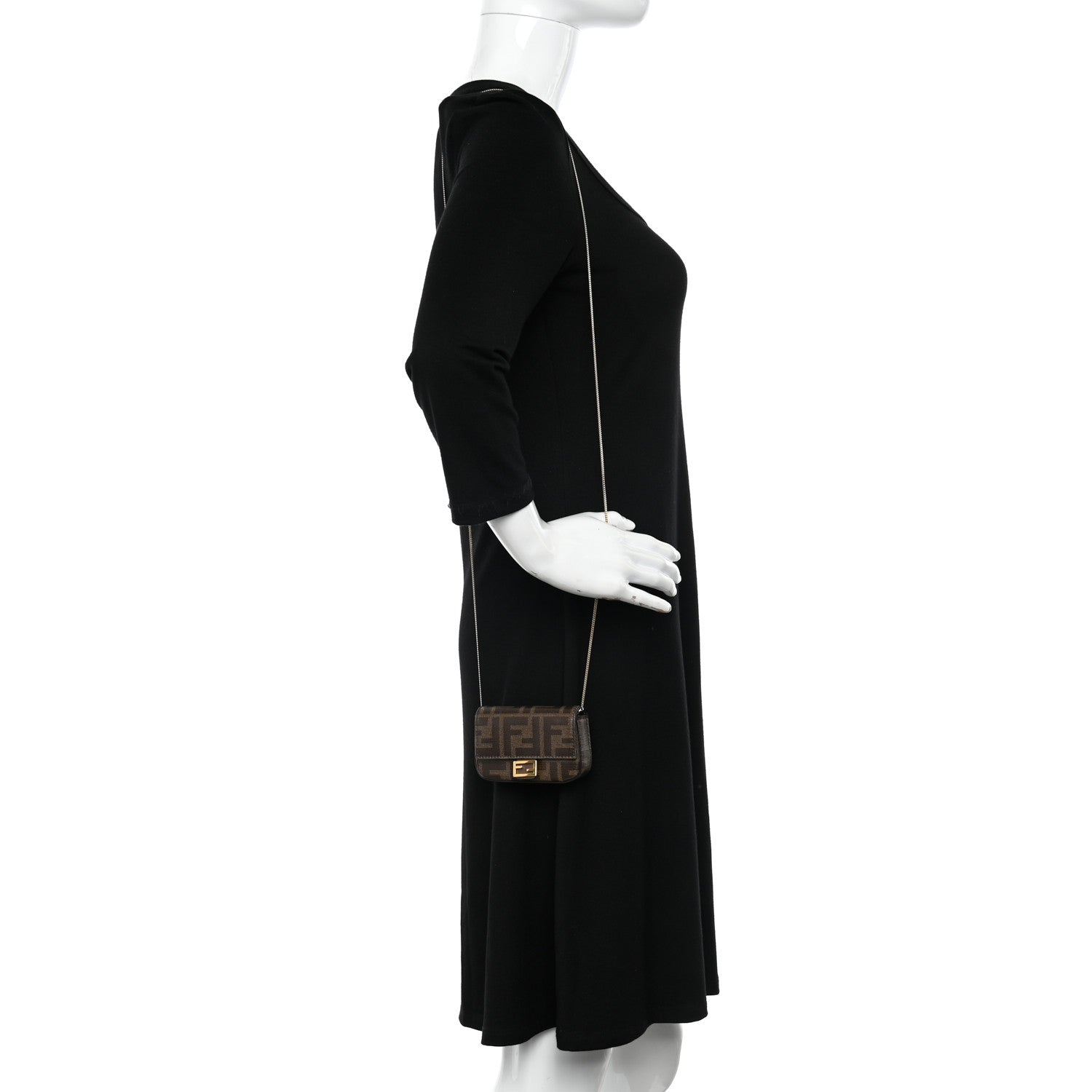 Fendi Glazed Fabric FF 1974 Nano Baguette Charm Mogano Panna 2 of 10