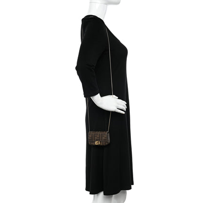 Fendi Glazed Fabric FF 1974 Nano Baguette Charm Mogano Panna 2 of 10