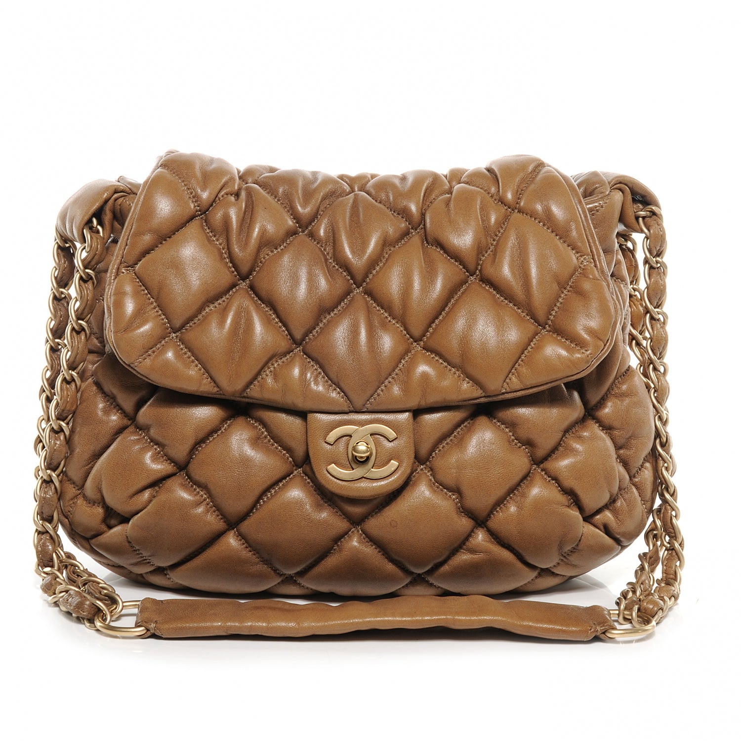 Chanel Lambskin Bubble Quilt Flap Bag Dark Beige 1 of 8