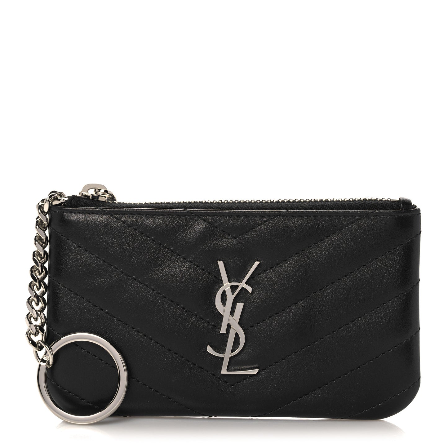Calfskin Matelasse Monogram Key Pouch Black