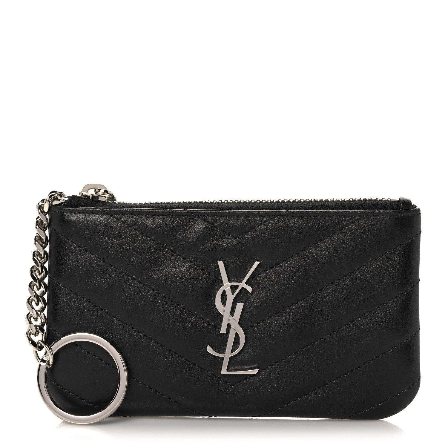 Saint Laurent Calfskin Matelasse Monogram Key Pouch Black 1 of 10
