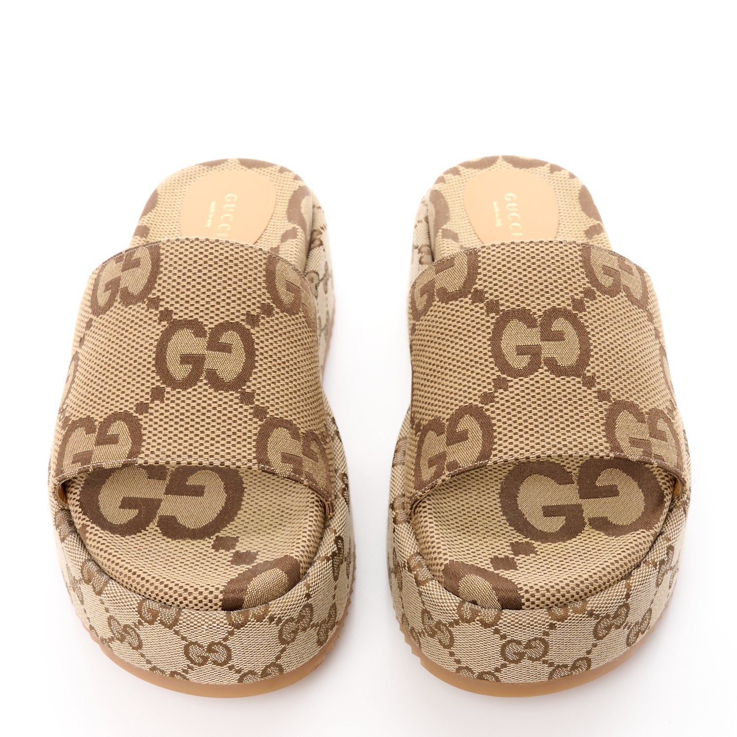 Gucci Monogram Maxi GG Angelina Platform 55mm Slide Sandals 39 Camel Ebony 2 of 10