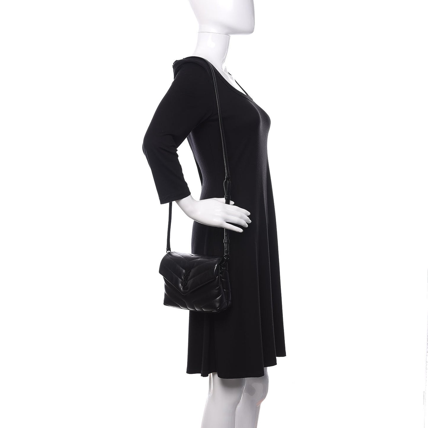 Calfskin Y Quilted Monogram Toy Loulou Crossbody Bag Black