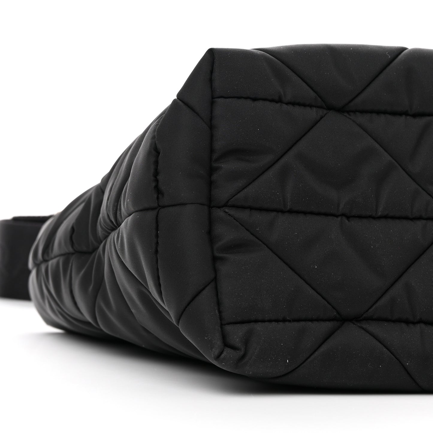Re-Nylon Nappa Triangle Quilted Padded Double Handled Zip Pocket Tote Black