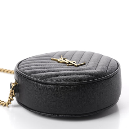 Saint Laurent Grain De Poudre Matelasse Chevron Quilted Round Vinyle Camera Bag Black 3 of 9