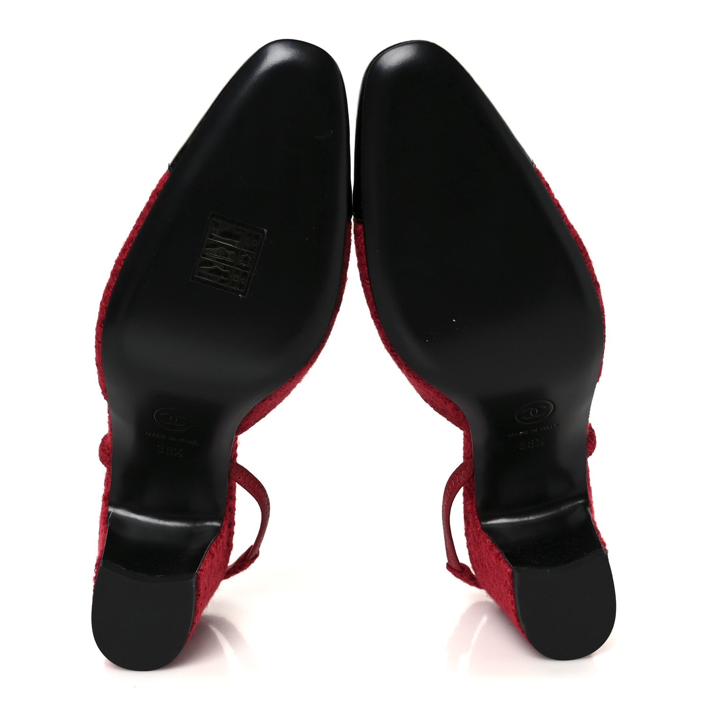 Tweed Patent Cap Toe CC Slingback Pumps 38.5 Red Black