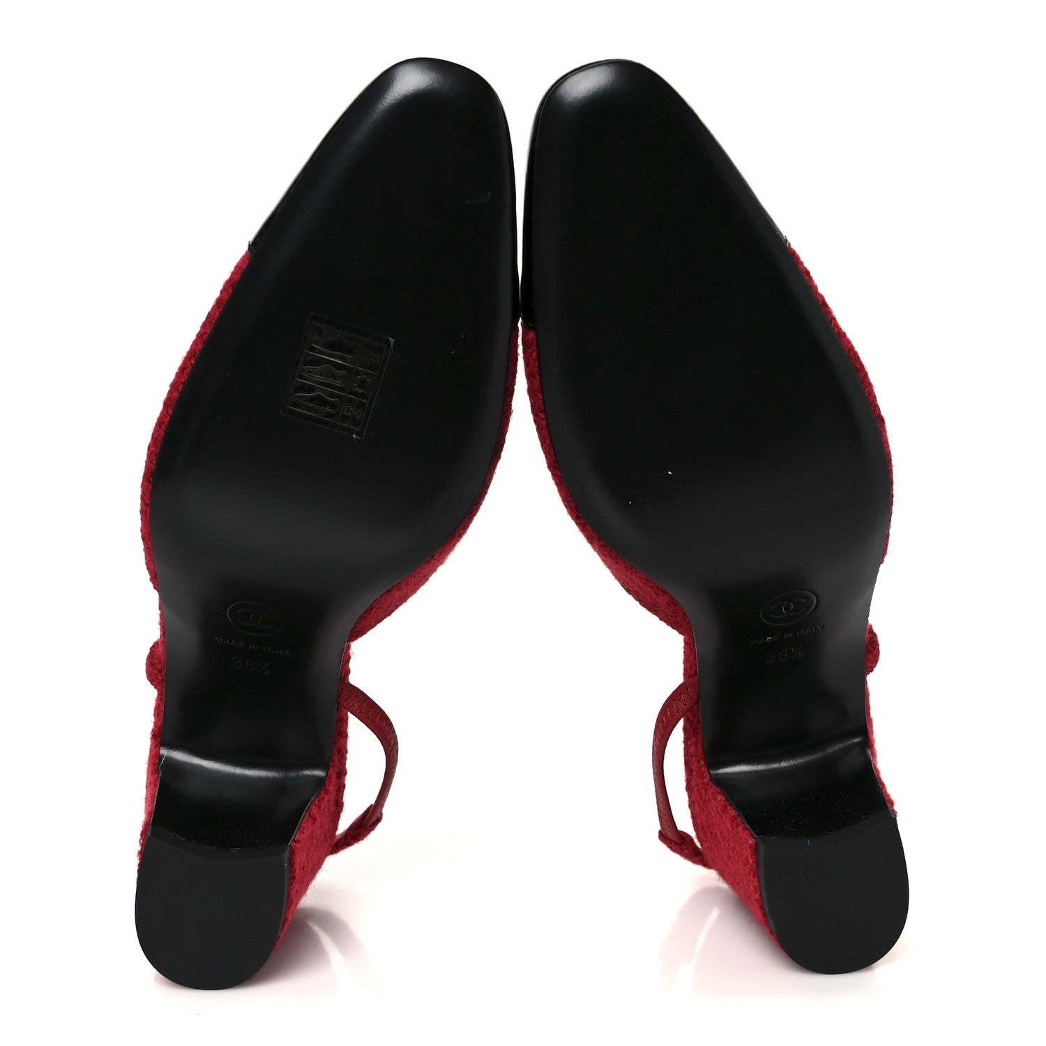 Chanel Tweed Patent Cap Toe CC Slingback Pumps 38.5 Red Black 6 of 10