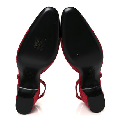 Chanel Tweed Patent Cap Toe CC Slingback Pumps 38.5 Red Black 6 of 10