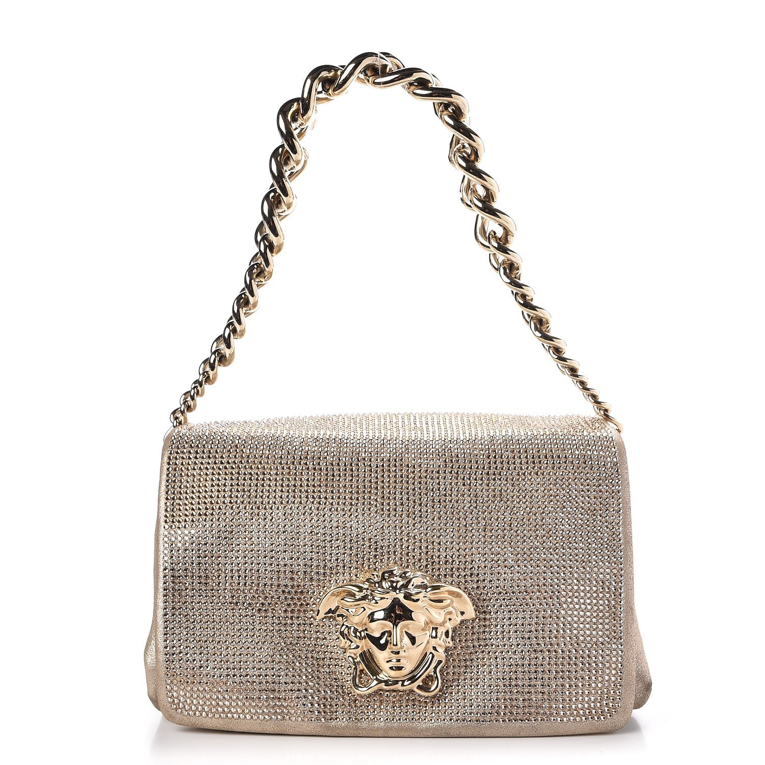 Versace Suede Crystal Medusa Sultan Evening Bag Gold 1 of 10