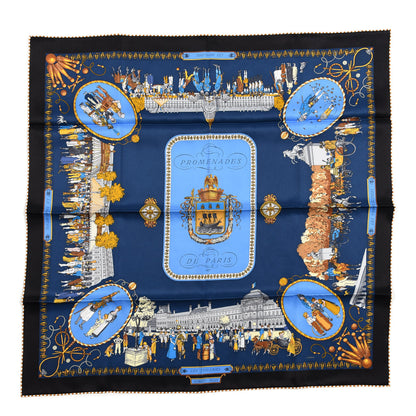 Hermes Silk Promenades de Paris Scarf 70 Black Marine Bleu 1 of 3