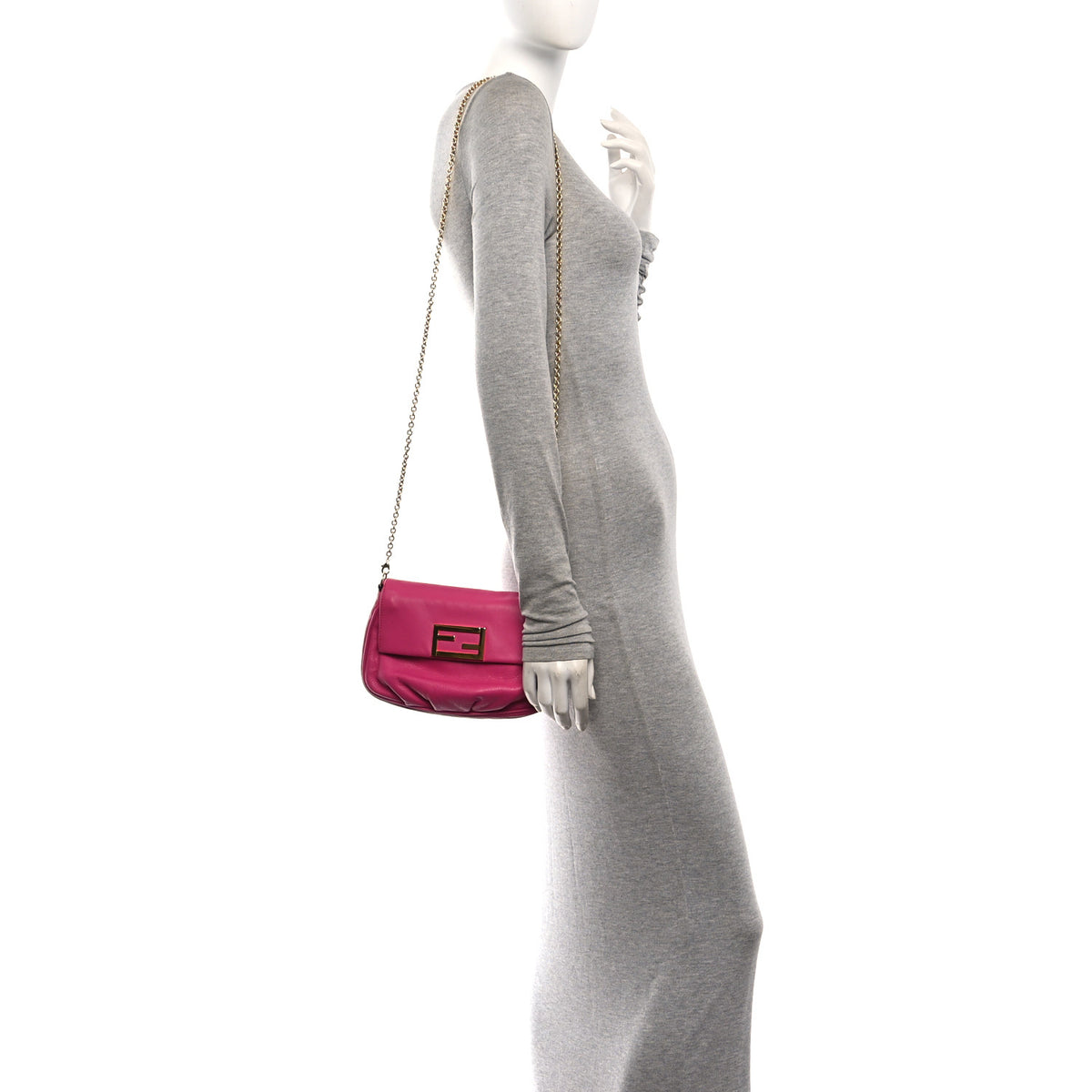 Fendi Vitello Flamingo Fendista Pouchette Crossbody Lampone 2 of 10