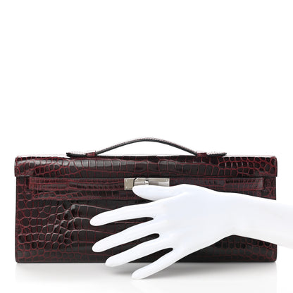 Hermes Shiny Porosus Crocodile Kelly Cut Pochette Rouge H 2 of 7