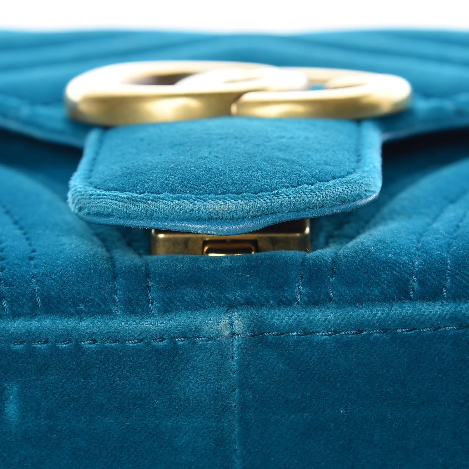 Gucci Velvet Matelasse Small GG Marmont Shoulder Bag Pavone Cyan 20 of 20