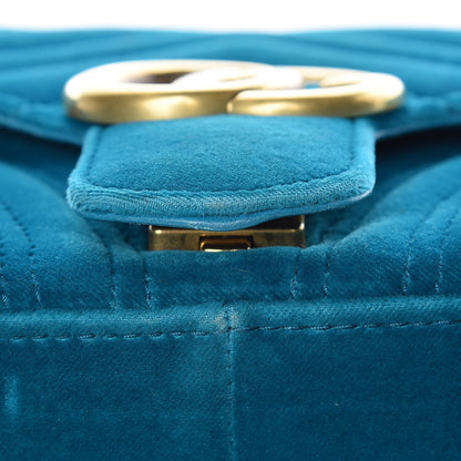Gucci Velvet Matelasse Small GG Marmont Shoulder Bag Pavone Cyan 20 of 20