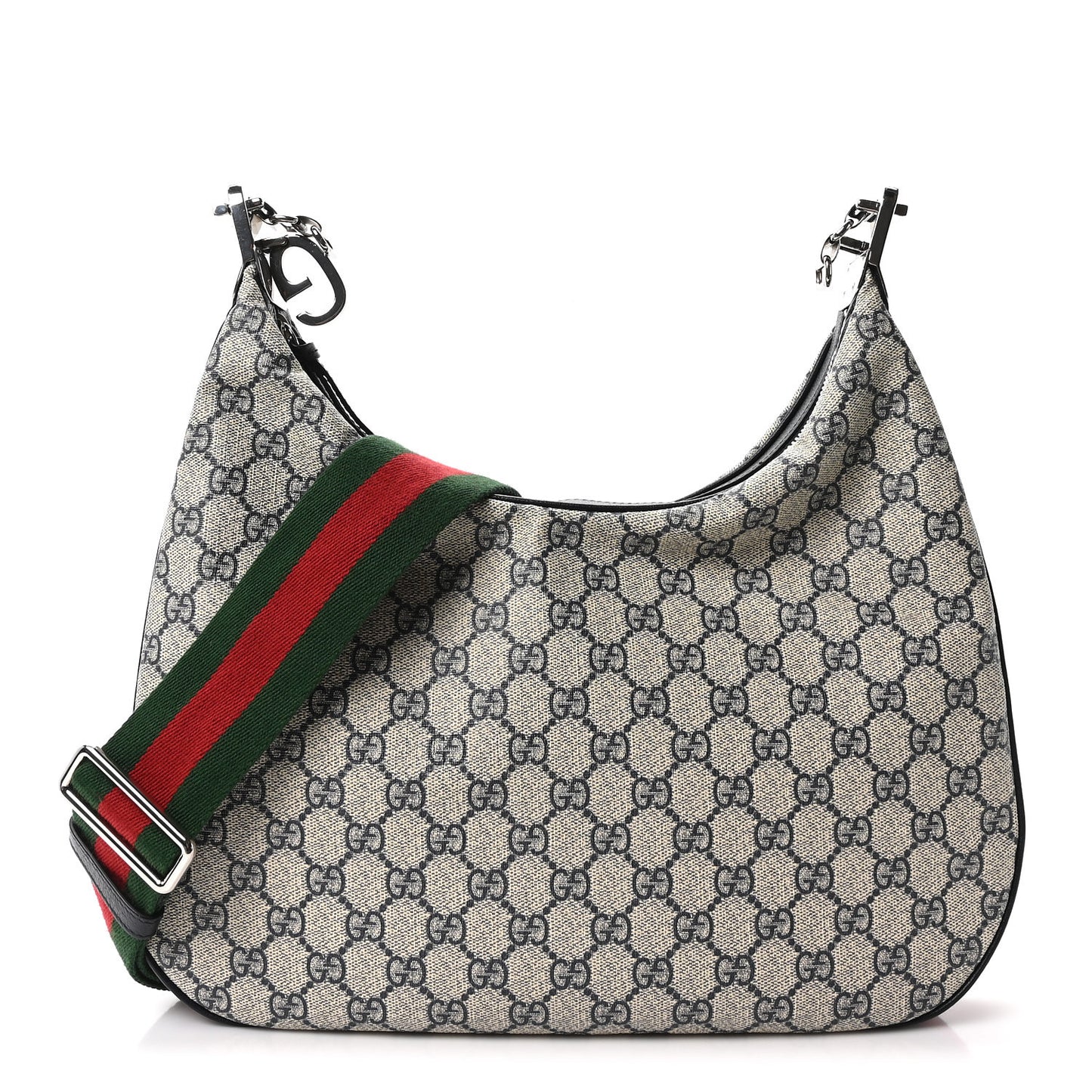 GG Supreme Monogram Textured Calfskin Web Large Attache Shoulder Bag Beige Blue