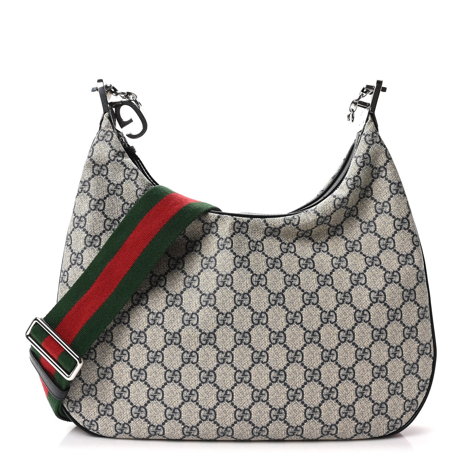 Gucci GG Supreme Monogram Textured Calfskin Web Large Attache Shoulder Bag Beige Blue 1 of 10