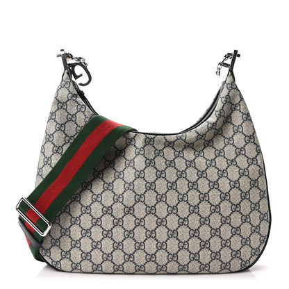 Gucci GG Supreme Monogram Textured Calfskin Web Large Attache Shoulder Bag Beige Blue 1 of 10