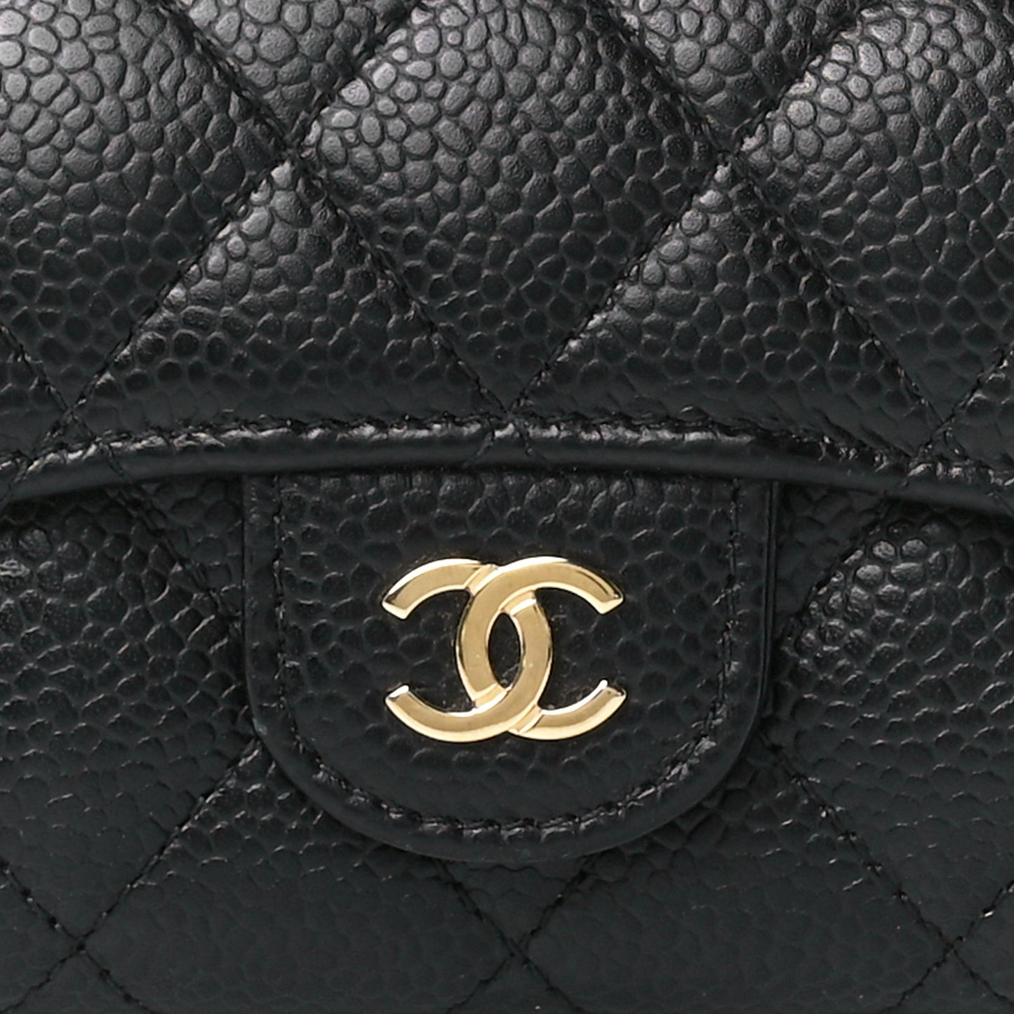 Caviar Quilted Flap Card Holder Wallet Black