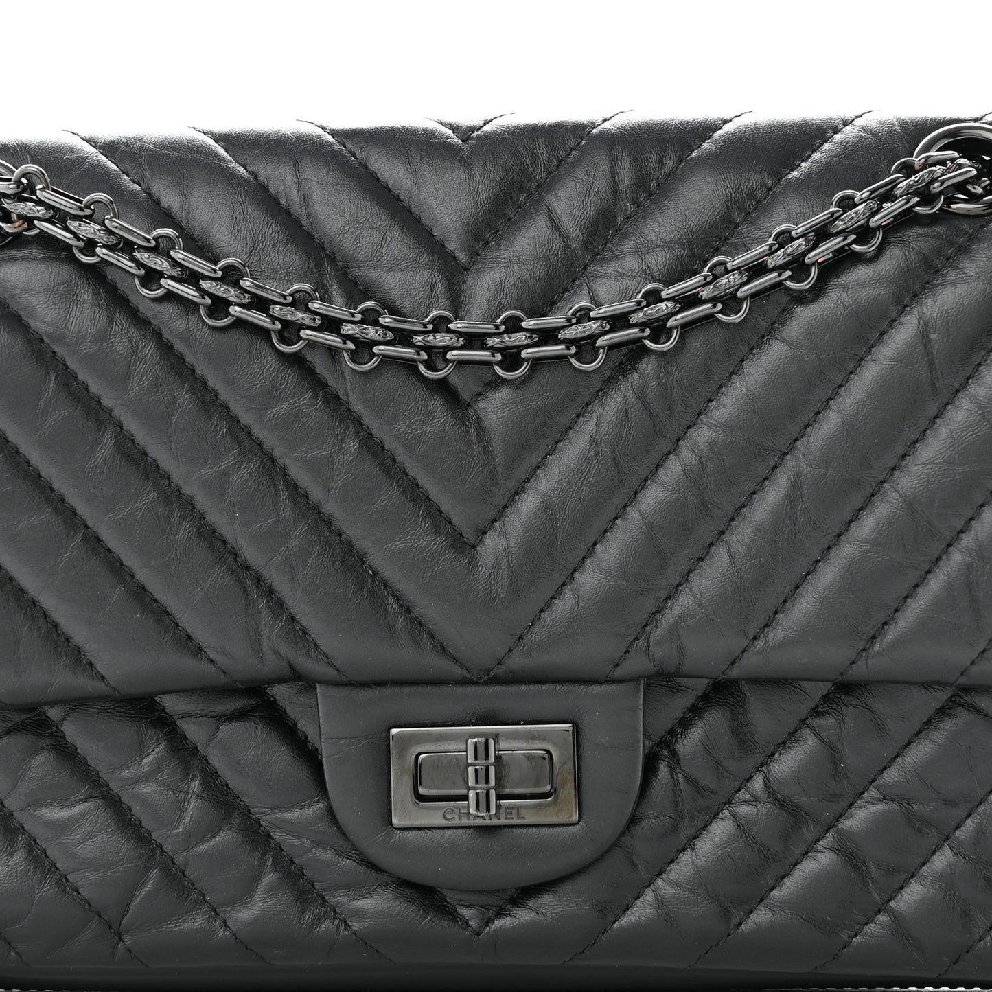 Aged Calfskin Chevron Quilted 2.55 Reissue 225 Flap Dark Grey