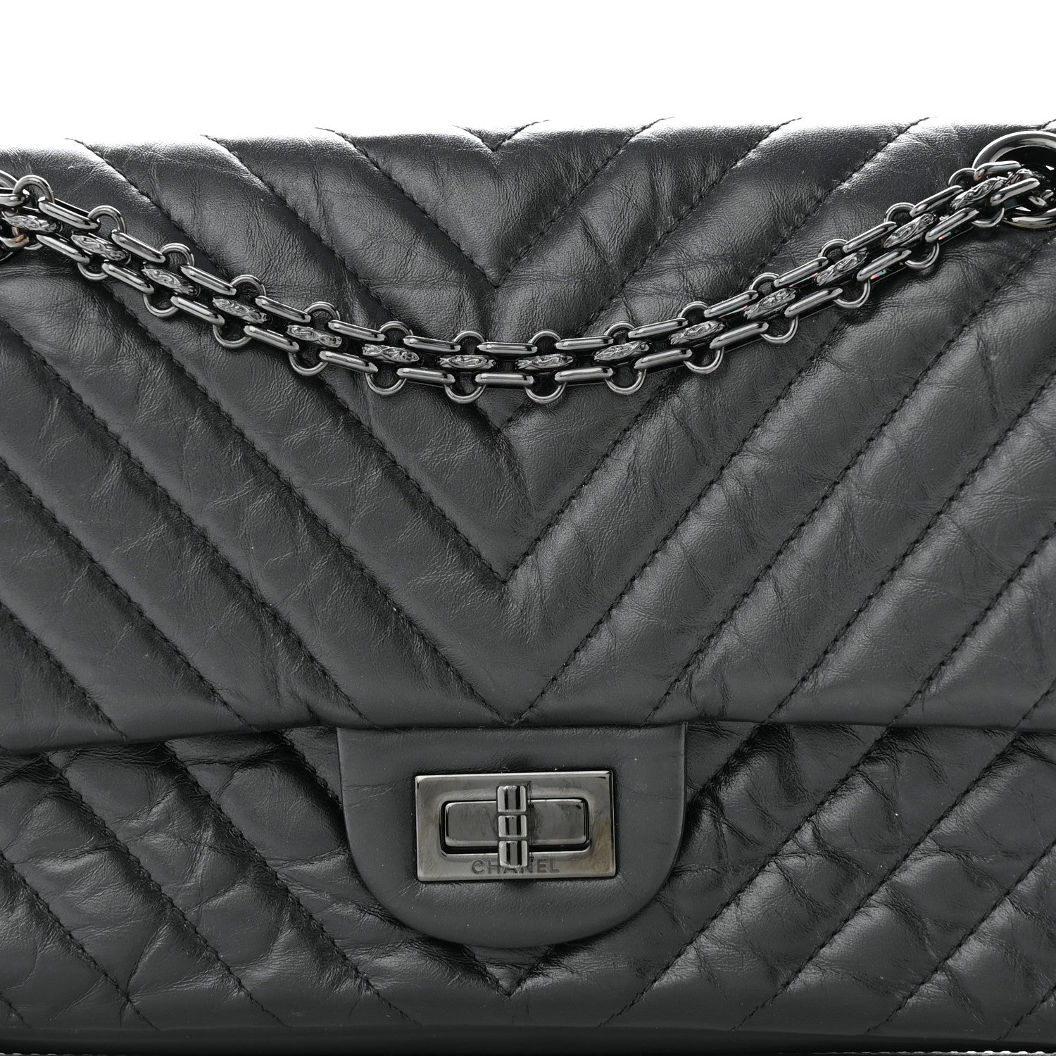 Chanel Aged Calfskin Chevron Quilted 2.55 Reissue 225 Flap Dark Grey 8 of 10