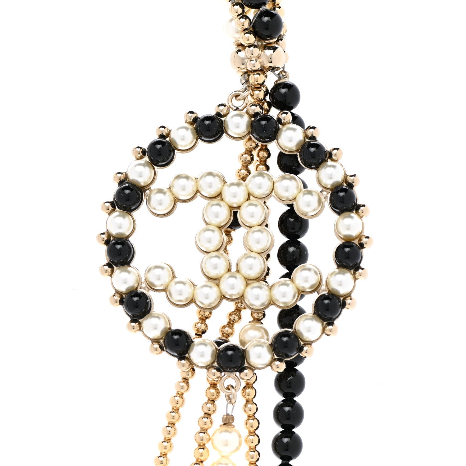 Chanel Pearl Resin Beaded CC Long Necklace Black Gold 4 of 7