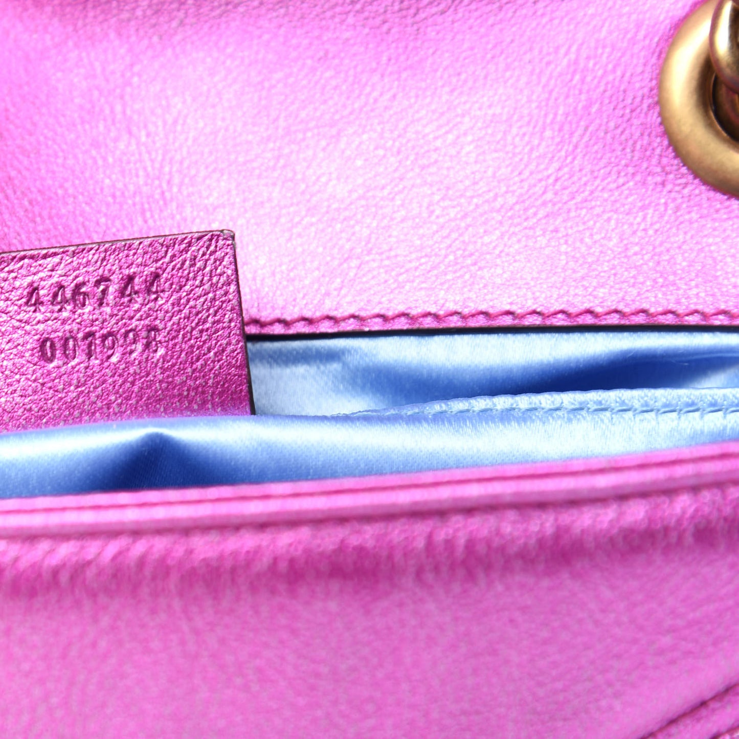 Metallic Calfskin Matelasse Mini GG Marmont Shoulder Bag Fuchsia