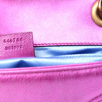 Gucci Metallic Calfskin Matelasse Mini GG Marmont Shoulder Bag Fuchsia 9 of 11
