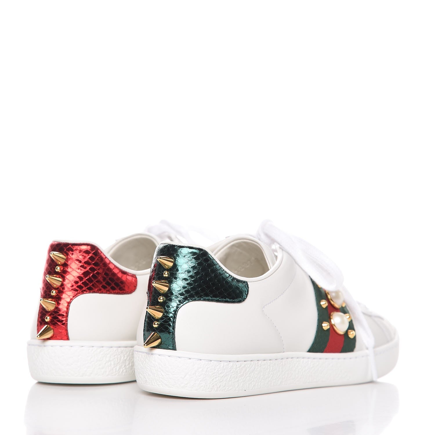 Gucci Calfskin Web Pearl Studded Ace Sneakers 36 White 4 of 9