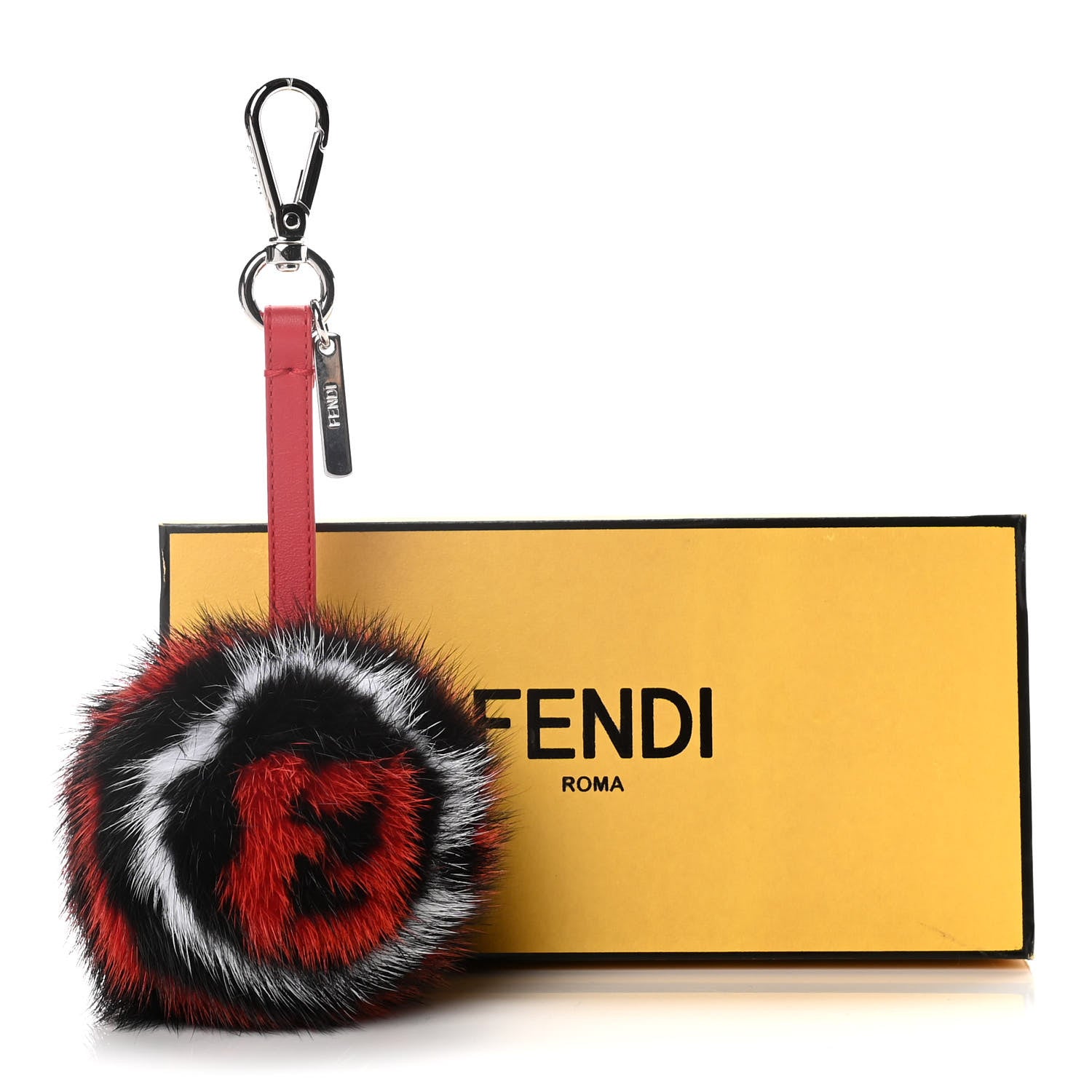 Fendi Mink Fur FF Pom Pom Bag Charm Black Rosso White 6 of 6