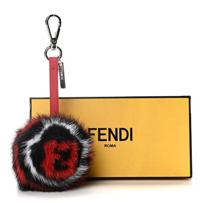 Fendi Mink Fur FF Pom Pom Bag Charm Black Rosso White 6 of 6