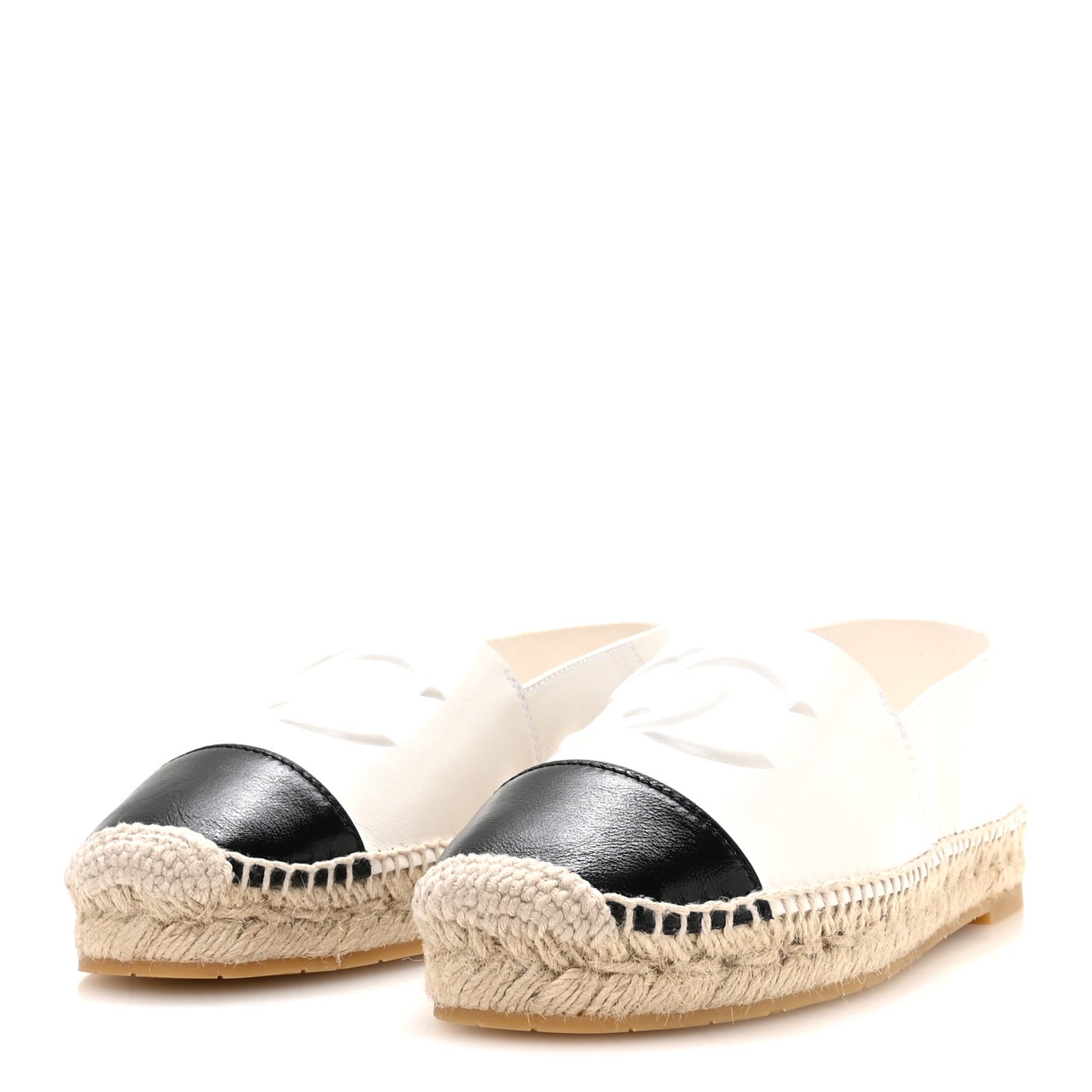 Shiny Calfskin CC Espadrilles 40 White Black