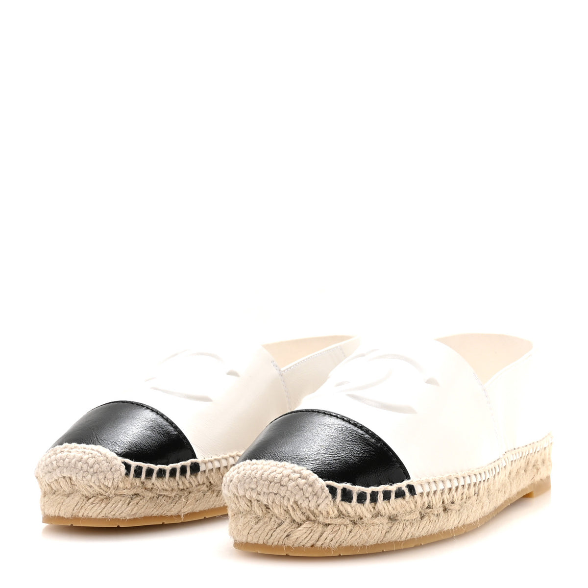 Chanel Shiny Calfskin CC Espadrilles 40 White Black 4 of 9