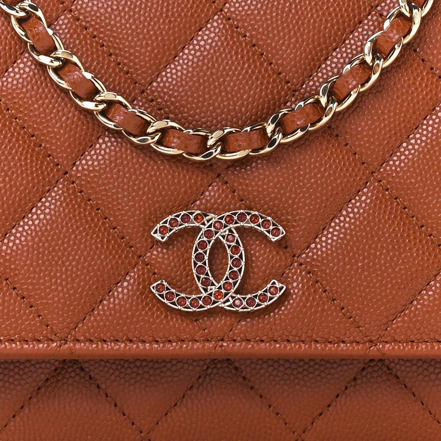 Chanel Shiny Caviar Quilted Strass Wallet On Chain WOC Light Brown 9 of 12