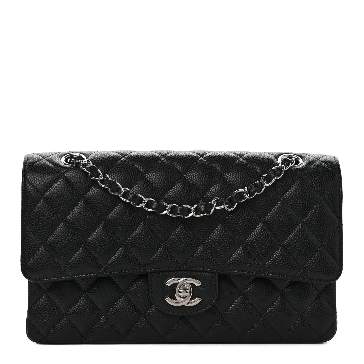 Caviar Quilted Medium Double Flap Black