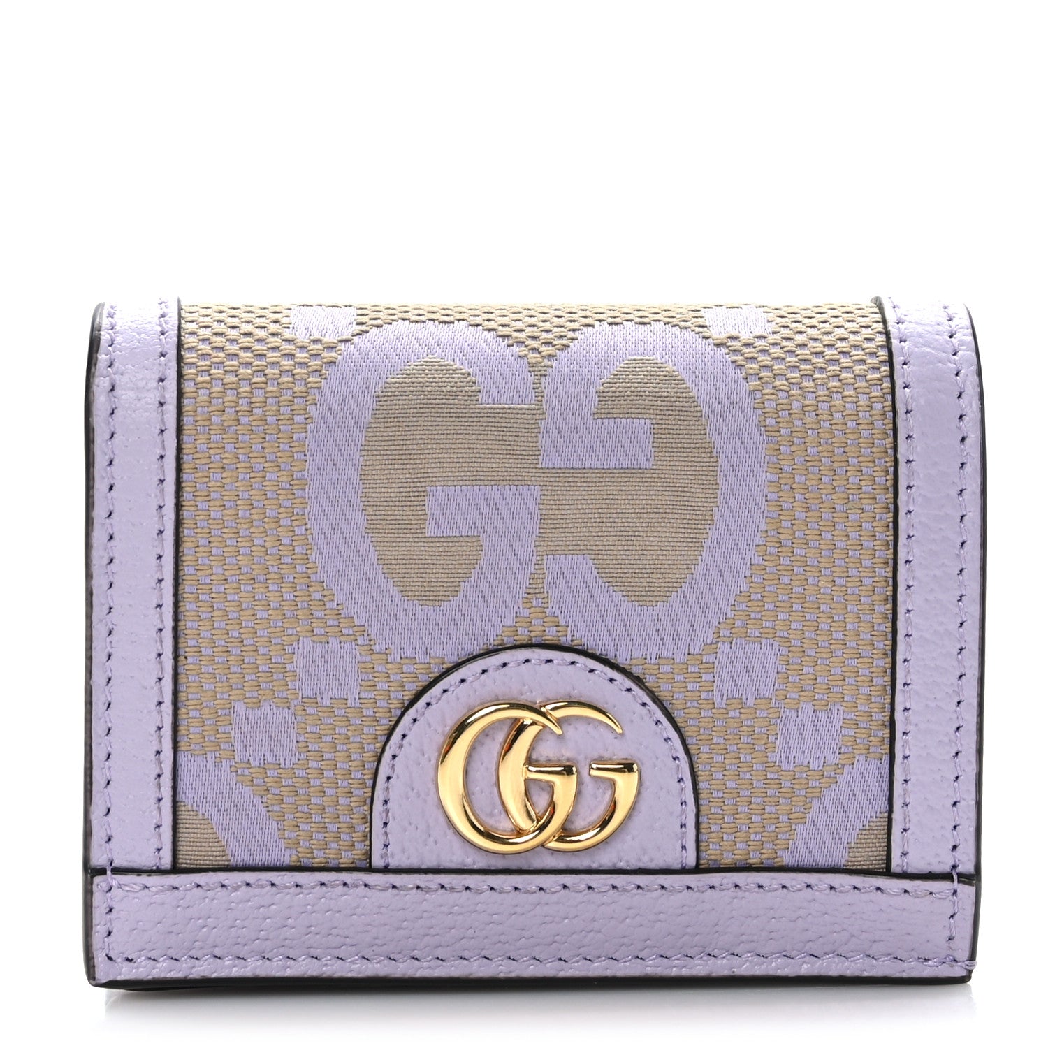Gucci Monogram Jumbo GG Textured Dollar Calfskin Ophidia Card Case Beige Lapis 1 of 8