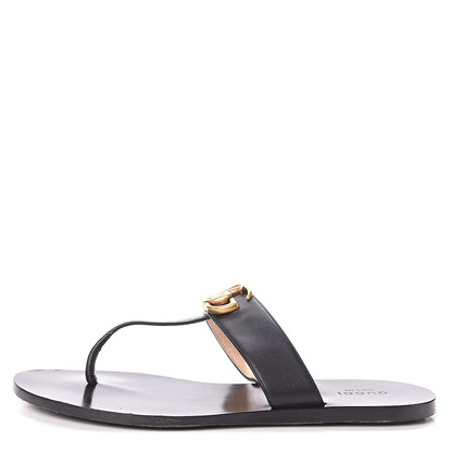 Gucci Calfskin GG Marmont Thong Sandals 38 Black 1 of 7