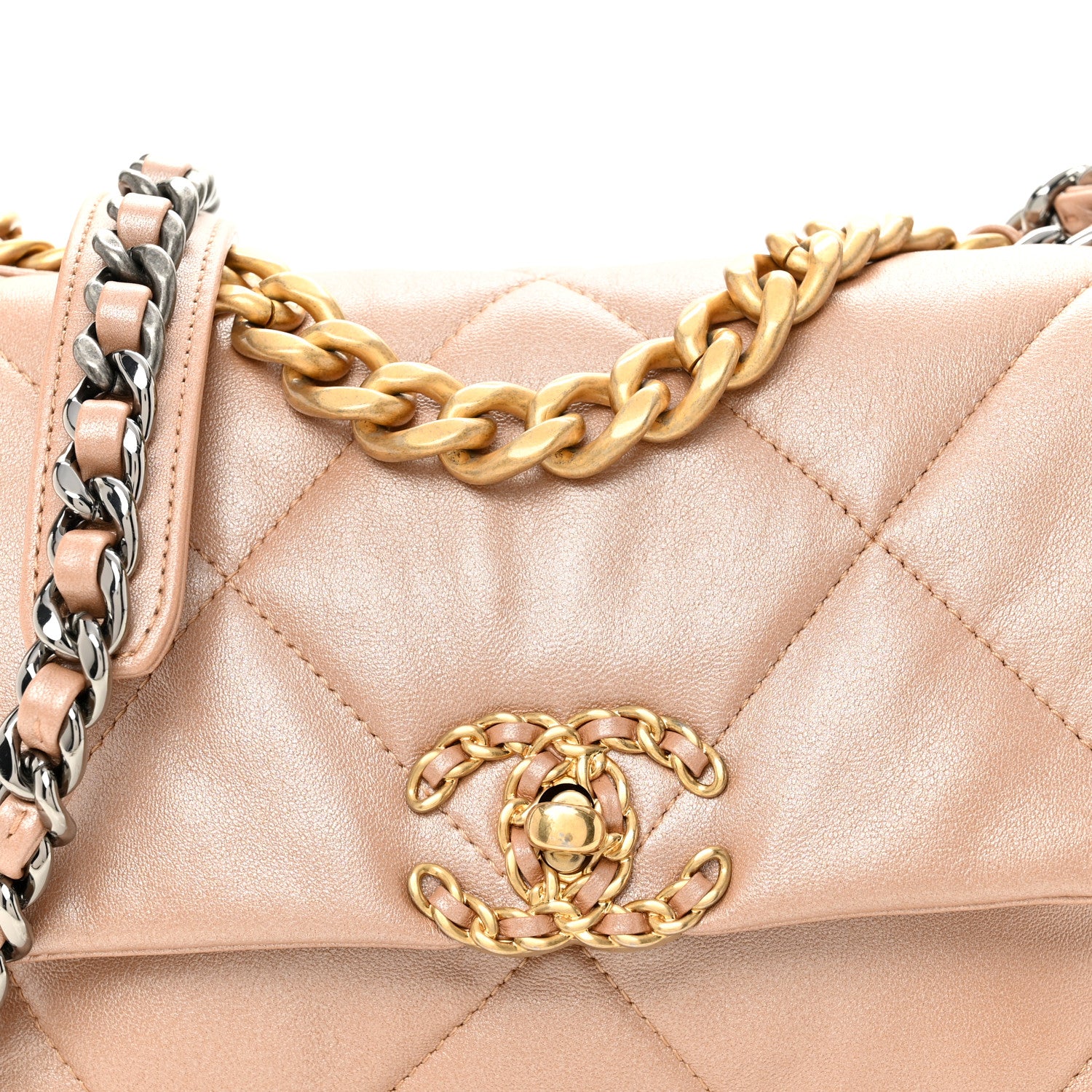 Chanel Shiny Lambskin Quilted Medium Chanel 19 Flap Beige 1884233