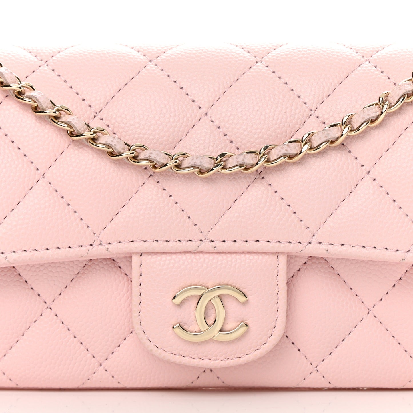 Caviar Quilted Glasses Case With Chain Light Pink