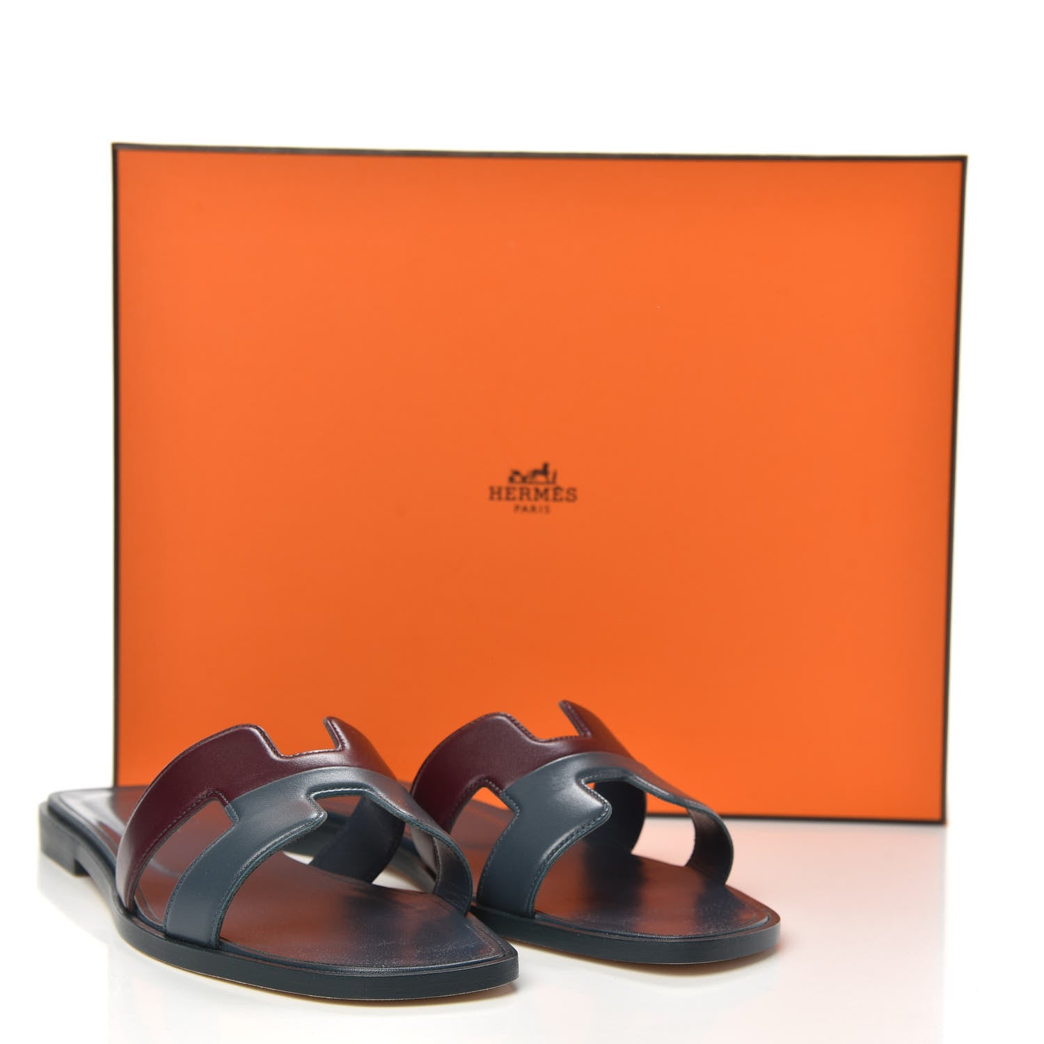 Hermes Box Calfskin Oran Sandals 36.5 Bleu Ardoise Bordeaux 8 of 8