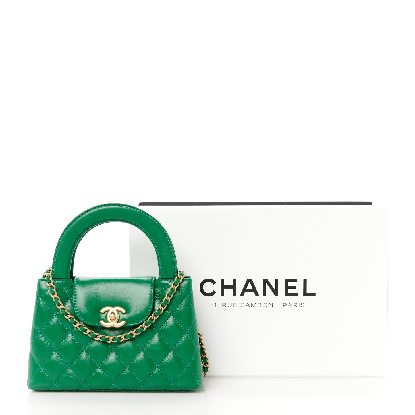 Shiny Aged Calfskin Quilted Nano Kelly Shopper Green