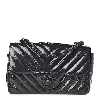 Chanel Patent Metallic Crumpled Calfskin Chevron Quilted Mini Rectangular Flap So Black 1 of 14