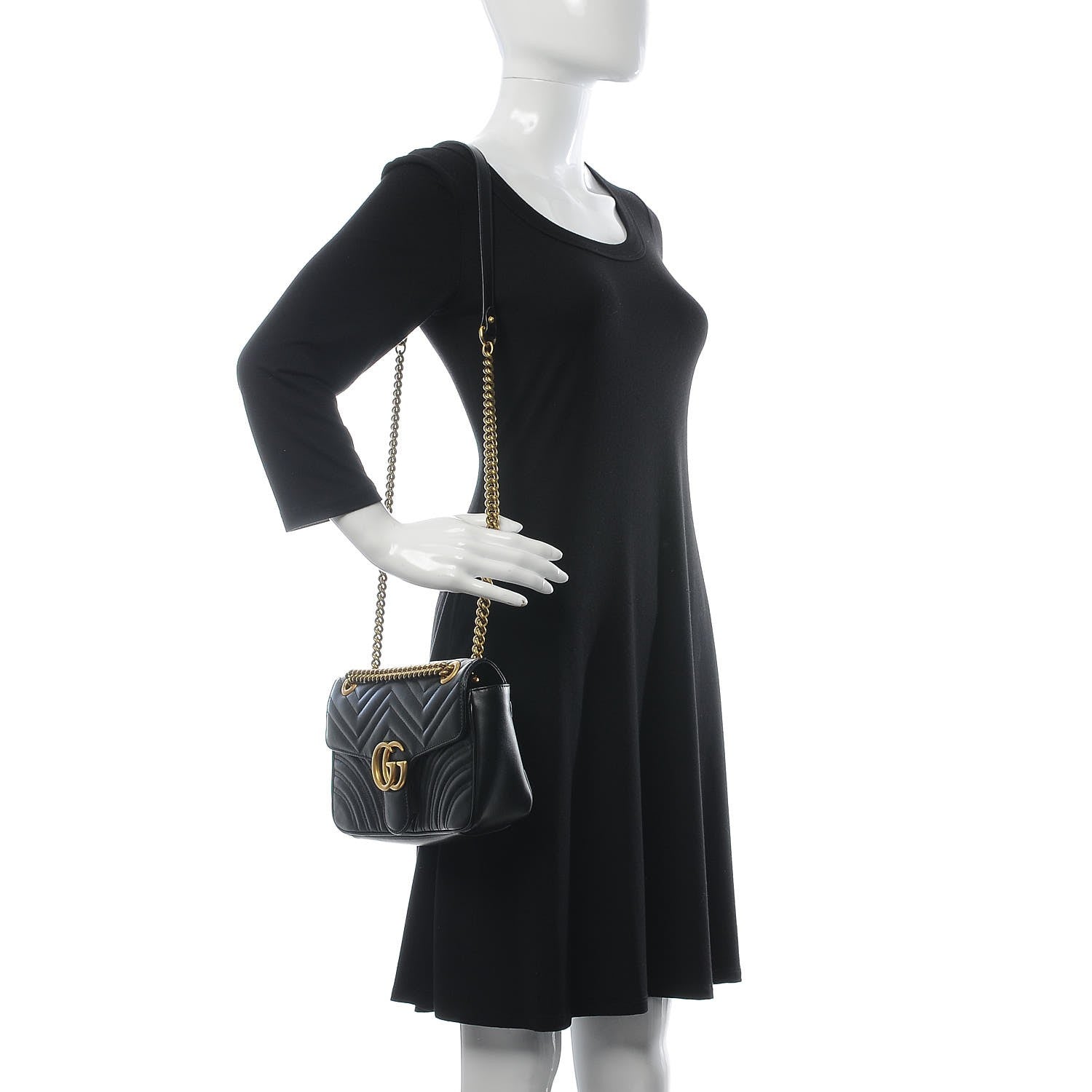 Gucci Calfskin Matelasse Small GG Marmont Shoulder Bag Black 2 of 7