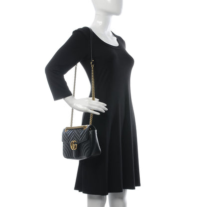 Gucci Calfskin Matelasse Small GG Marmont Shoulder Bag Black 2 of 7