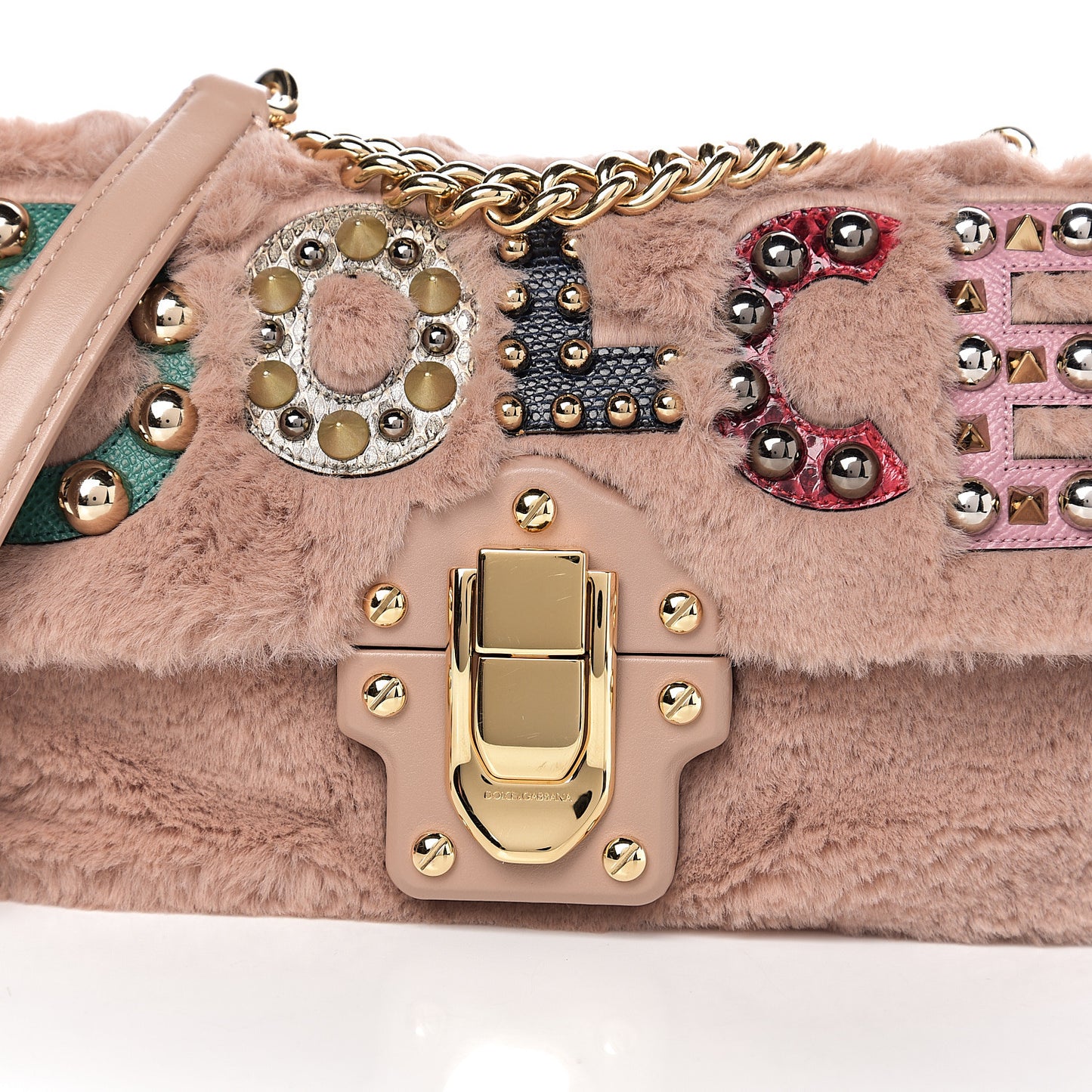 Faux Fur Watersnake Embellished Lucia Shoulder Bag Pink