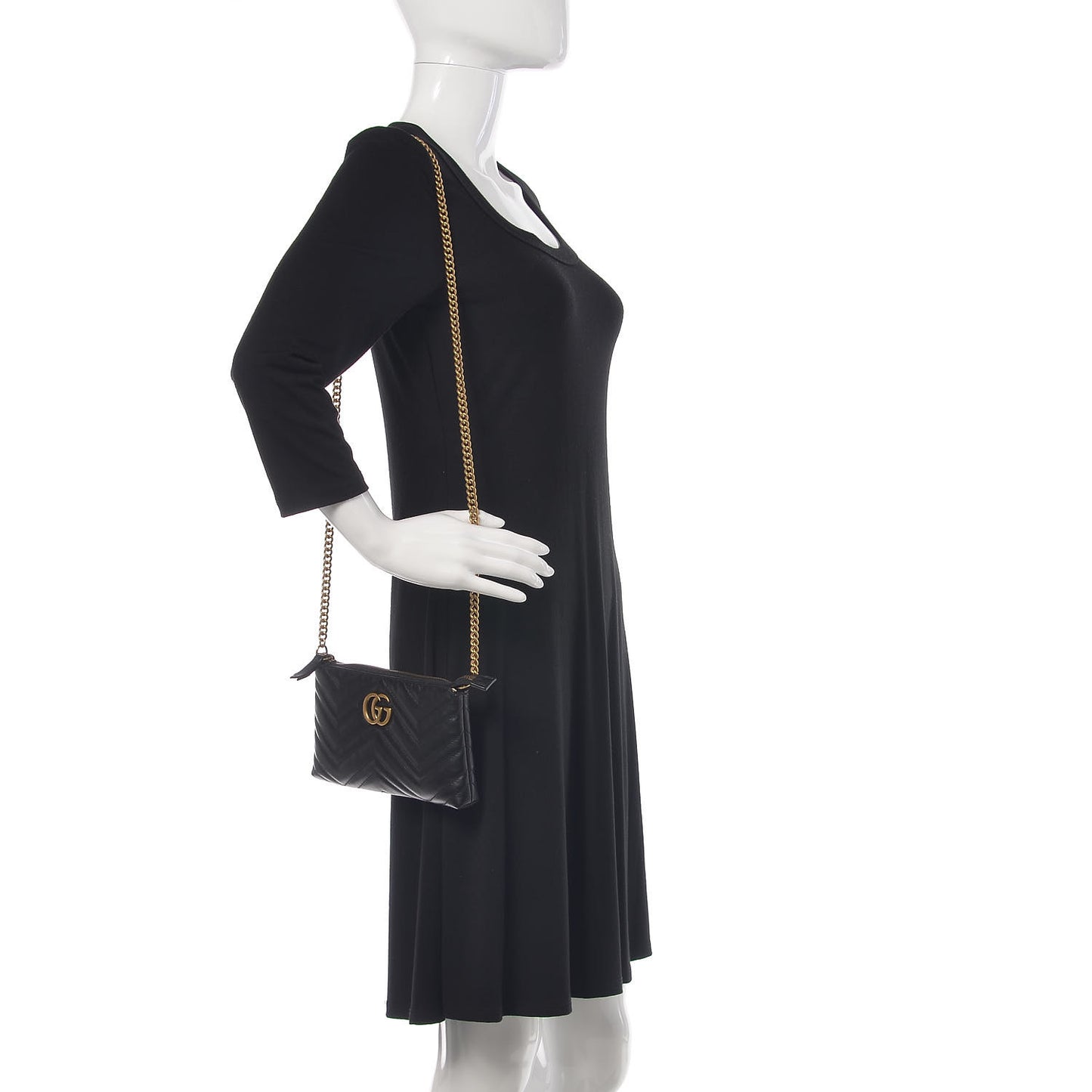 Calfskin Matelasse Mini GG Marmont Chain Bag Black