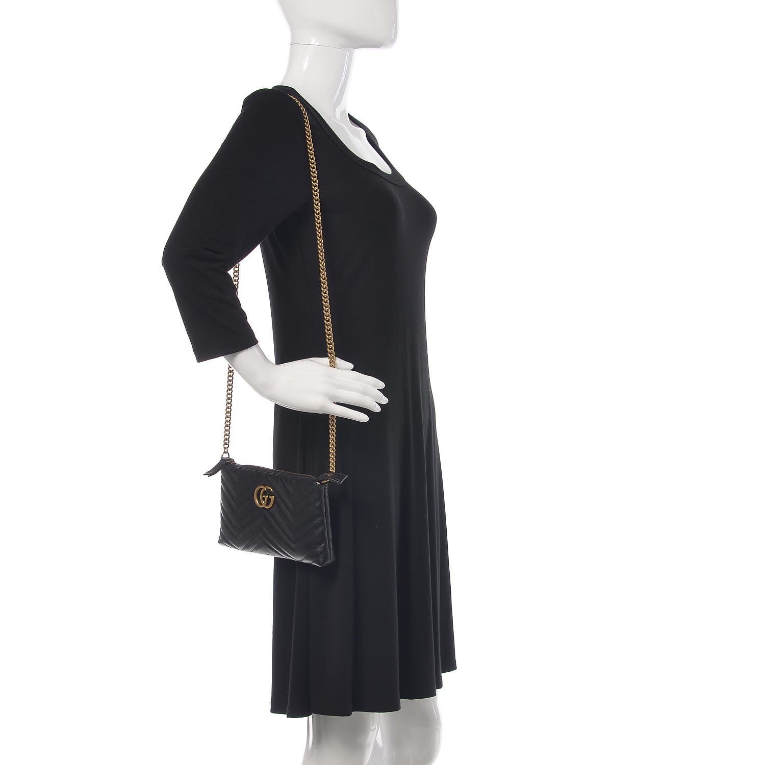 Gucci Calfskin Matelasse Mini GG Marmont Chain Bag Black 2 of 11